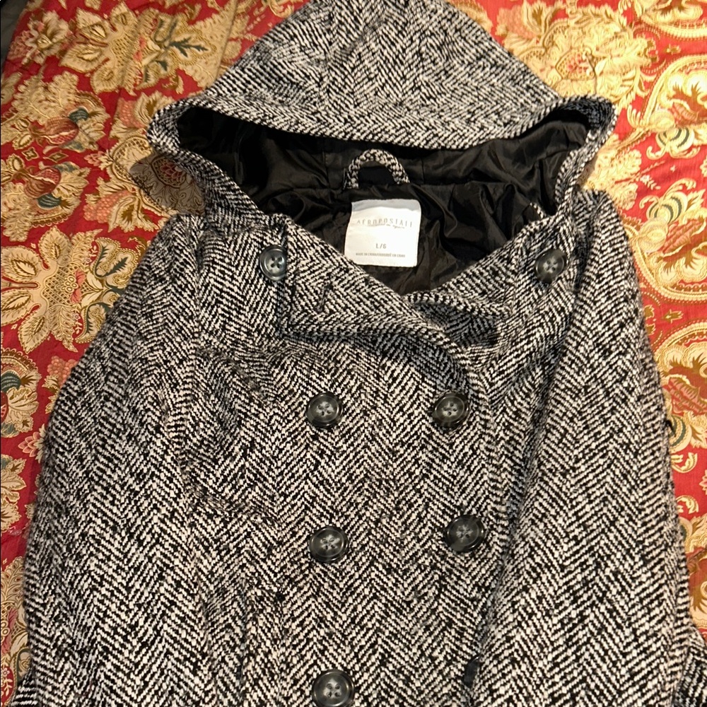 Aeropostale Black and White Pea Coat